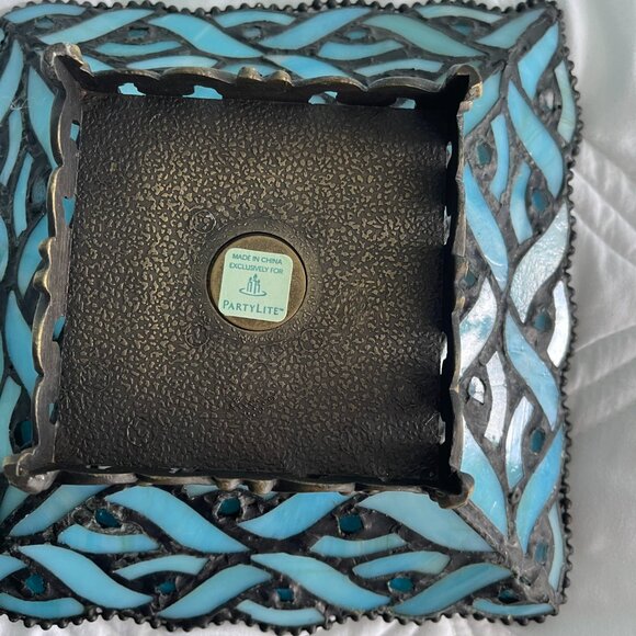 Party Lite Blue square stained glass candle holder - Picture 2 of 4